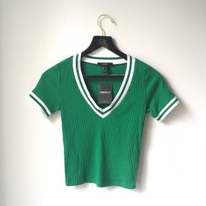 NWT Forever 21 green v-neck jersey knit top